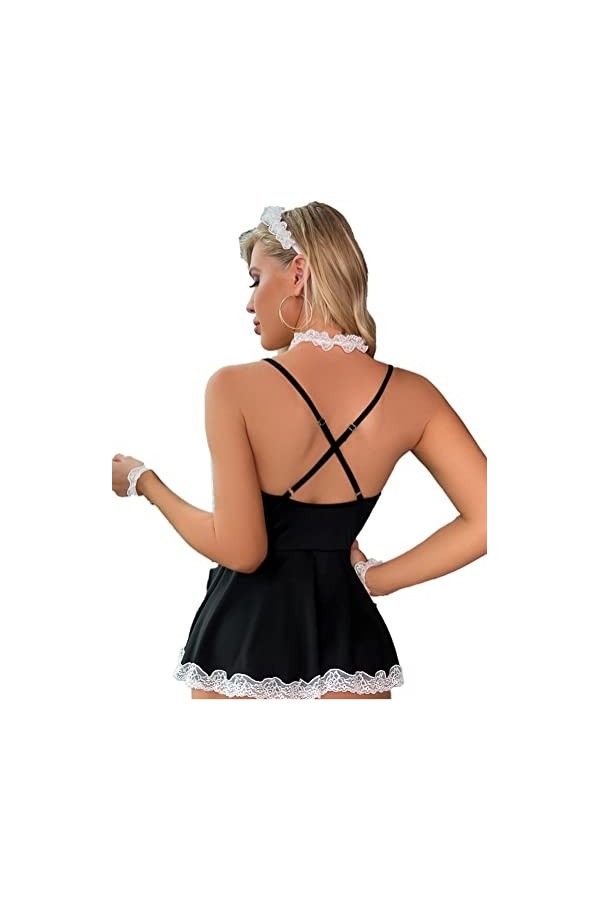 Alvivi Costume Maid Femme Sexy Déguisement de Ménage Adulte Mini Robe Serveuse Erotique Tablier Court Uniforme Serviteur Hall