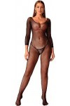 Bommi Fairy Body sexy en résille avec strass à manches longues et bas - Taille unique, Noir , XS-XXL