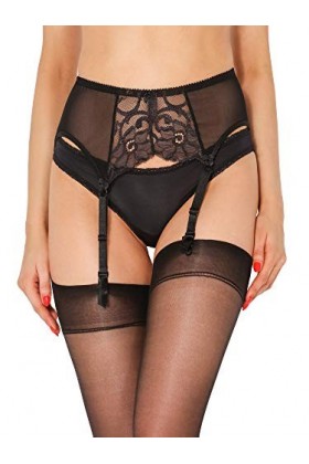 Merry Style Porte-Jarretelles en Dentelle Lingerie Sexy sous-vêtement Femme 911 Noir3, L 