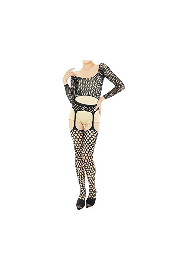 Combinaison Resille Ouverte – Lingerie Ultra Élastique – Noir – 40-75 kg