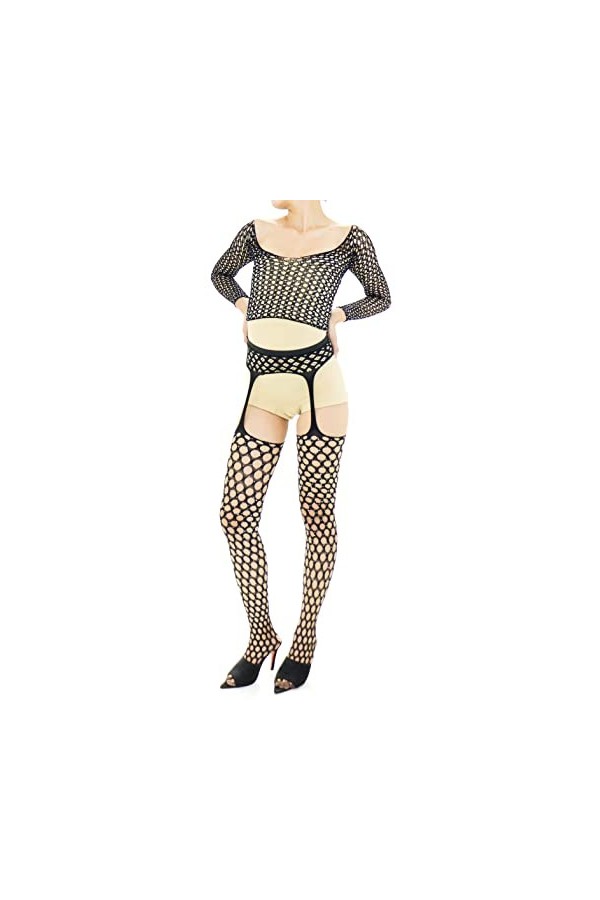 Combinaison Resille Ouverte – Lingerie Ultra Élastique – Noir – 40-75 kg