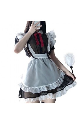 SNOMYRS Robe de soubrette japonaise - Tablier mignon Lolita à volants - Cosplay sexy - Lingerie pour chat