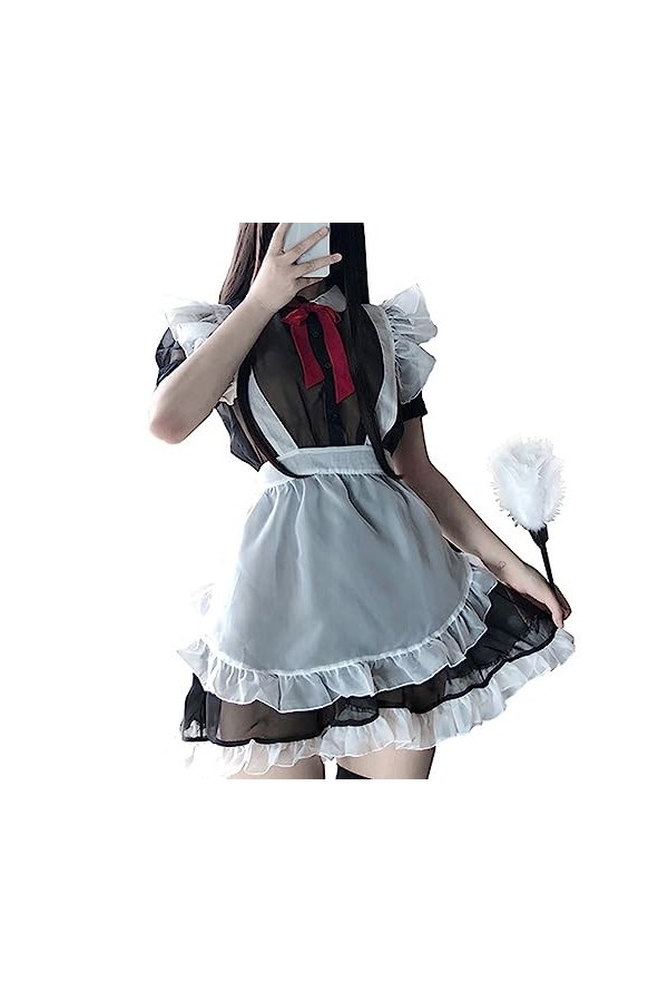 SNOMYRS Robe de soubrette japonaise - Tablier mignon Lolita à volants - Cosplay sexy - Lingerie pour chat