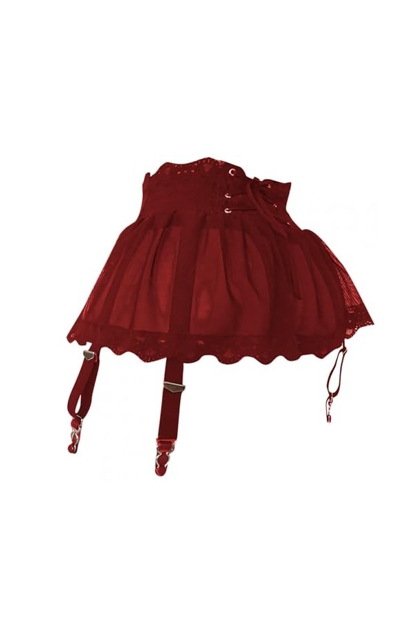 Mini Jupe Maille Sexy Femme avec Porte-Jarretelles et String Culotte Dentelle,Robe Courte Lingerie Nuisette Transparente Tail