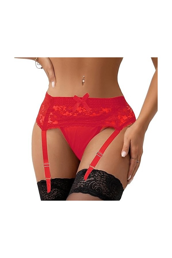 Yummy Bee - Porte-Jarretelles en Dentelle Mince Lingerie Grande Taille 36-56 Rouge, 38 