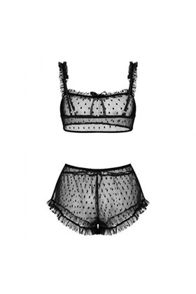 DUHGBNE Lingerie sexy en dentelle avec string et collier de perles, Noir , M
