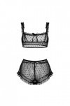 DUHGBNE Lingerie sexy en dentelle avec string et collier de perles, Noir , M