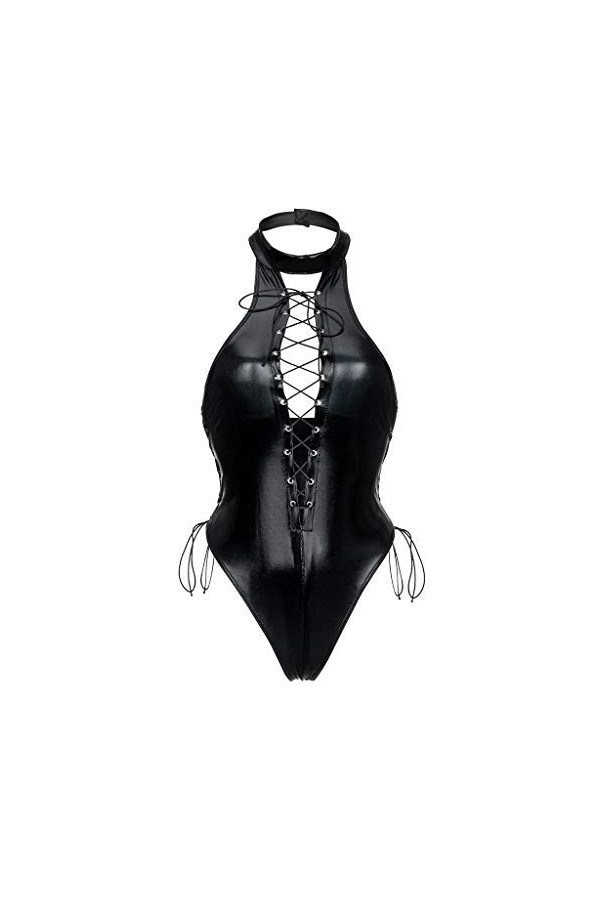 DUHGBNE Sous-vêtements corps élastique body costume sexy femmes faux maillot slip femmes dentelle ensemble, Noir , XL