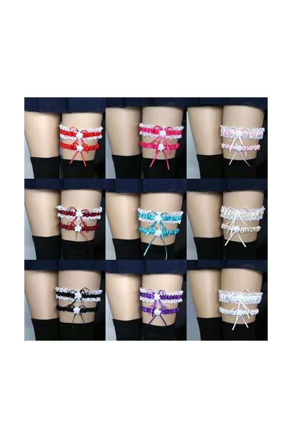 DOKLY Lot de 2 porte-jarretelles élastiques en dentelle douce avec nœud pour la cuisse