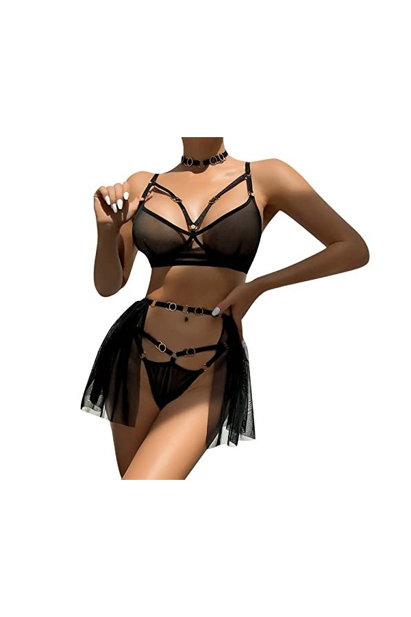Ensemble de Lingerie Sexy Jarretière avec Porte Jarretelles Dentelle Brassière et G-String Vetements Cuisse Jarretière Jarret