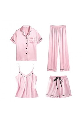 Pyjama 4 pièces pour femme - Ensemble de pyjama dhiver en coton - Robe de nuit - Poupée pour femme - Bretelles antidérapante