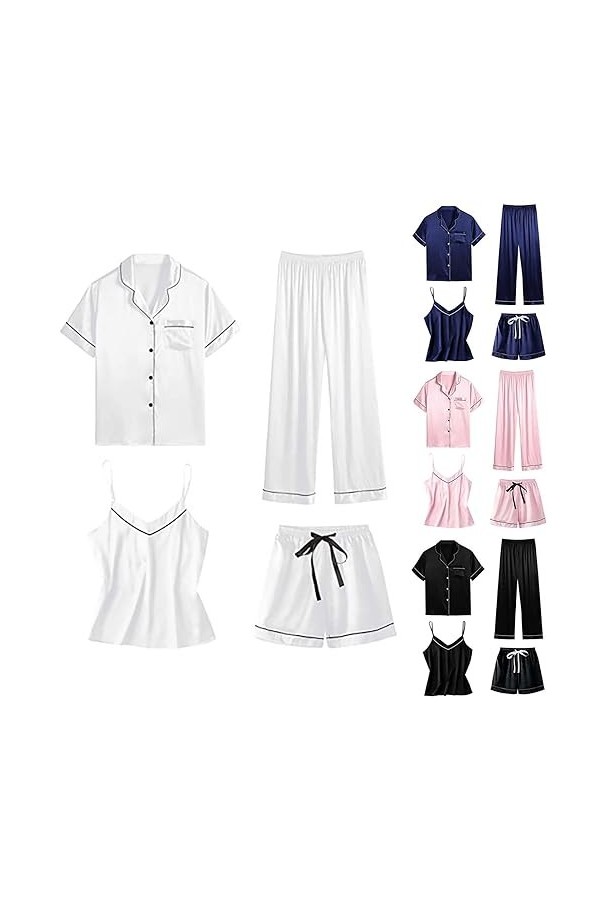 Pyjama 4 pièces pour femme - Ensemble de pyjama dhiver en coton - Robe de nuit - Poupée pour femme - Bretelles antidérapante