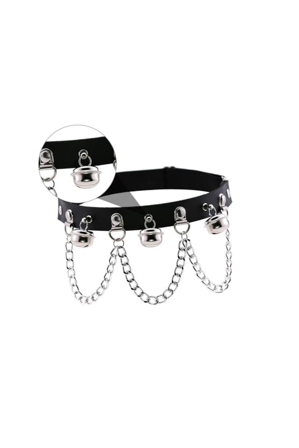GLEAVI 1Pc Noir Cloche Chaîne Jambe Boucle Punk Bijoux Cuisse Anneau Jarretières Punk Cuir Jarretière Corps Chaînes Pour Femm