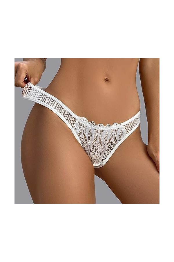 Briskorry String pour femme - Sous-vêtements doux - Sous-vêtements - Thong - Culotte avec dentelle, Blanc., M