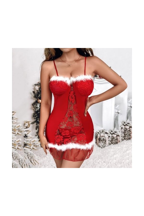 Fulidngzg Costume de Noël sexy pour femme - Cosplay - Robe de Noël extrême - XXL - Lingerie de Nouvel An - Lingerie de Noël -