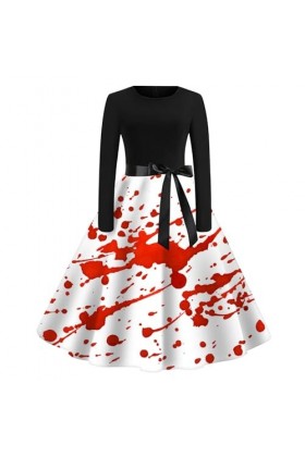 Robes dHalloween pour femme à manches longues, ourlet lâche, robes swing élégantes, robe pull imprimée, robe à manches longu