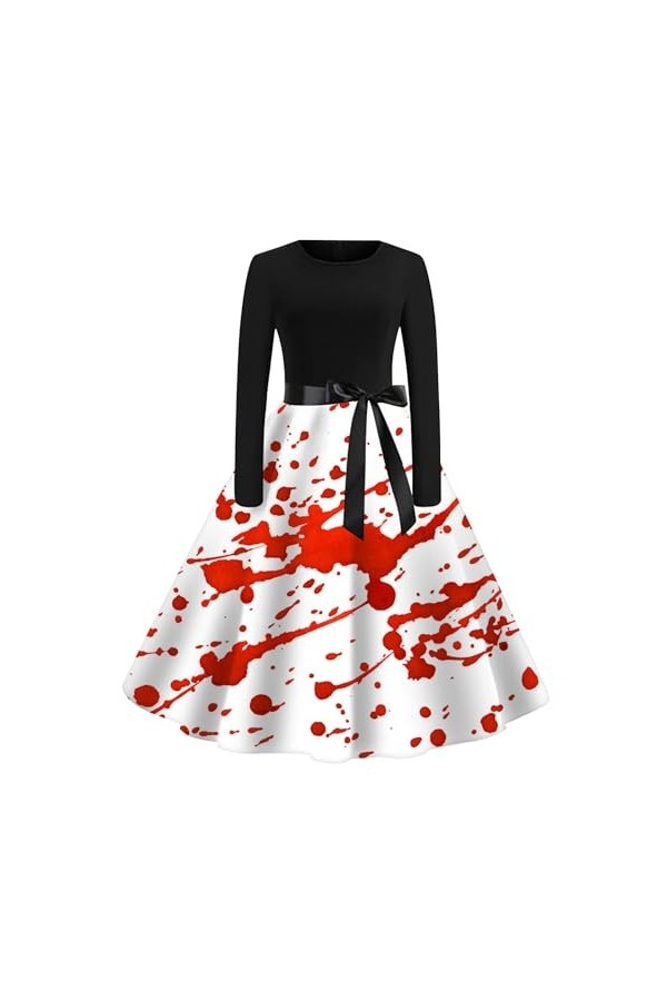 Robes dHalloween pour femme à manches longues, ourlet lâche, robes swing élégantes, robe pull imprimée, robe à manches longu