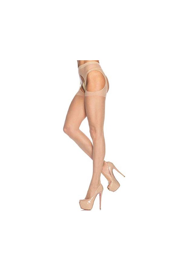 Leg Avenue 1901 Collant Extra-Fin avec Jarretière Nu, Beige, Taille Unique