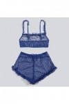DUHGBNE Lingerie sexy en dentelle avec string et collier de perles, bleu, L