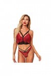 ZHIYU Ensemble de broderie sexy pour femme - Ensemble de 2 pièces - Sous-vêtements sexy pour la Saint-Valentin, rouge, S