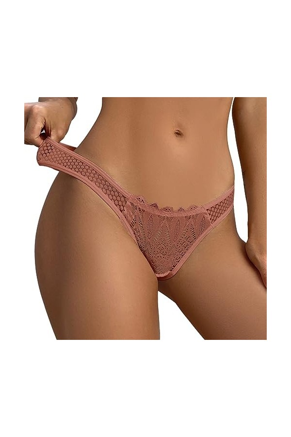 Briskorry String pour femme - Sous-vêtements doux - Sous-vêtements - Thong - Culotte avec dentelle, Rose, M