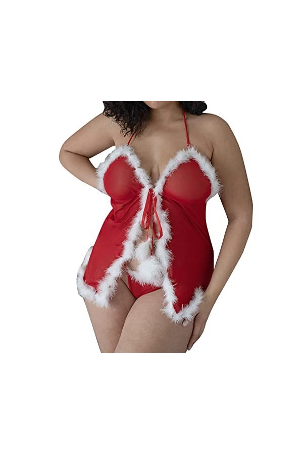 Fulidngzg Robe sexy pour femme - Tenue érotique extrêmement mignonne - Avec string - Lingerie sexy - Robe de Noël - Ensemble 