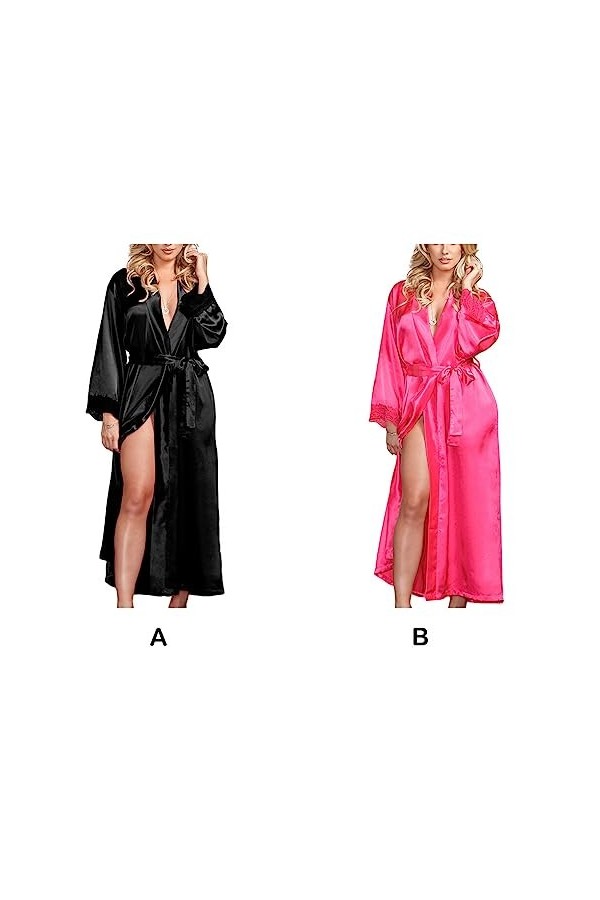 vreplrse Robe de Nuit Vêtements de Nuit Sexy Ceinture Peignoir Fabrication soignée Conception de Dentelle Vêtements de ménage