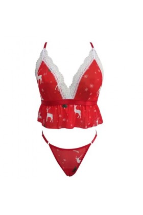 Pdakieyxnd sous-Vetements de Noël Feminins Sexy Féminin Dentelle Tenue Érotique Noir String Sensuelle Rouge Valentin Coquin S