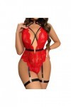 Pdakieyxnd sous-Vetements de Noël Feminins Sexy Rouge Noir Body Hot Coquin Lingerie Valentin Chaud Érotique Dentelle Féminin 
