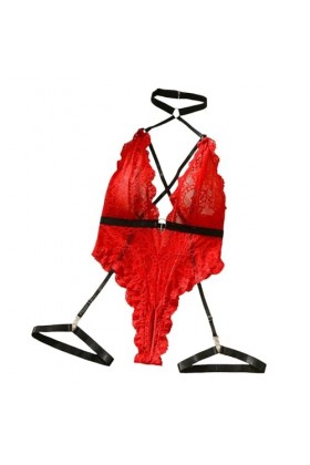 Pdakieyxnd sous-Vetements de Noël Feminins Sexy Rouge Noir Body Hot Coquin Lingerie Valentin Chaud Érotique Dentelle Féminin 