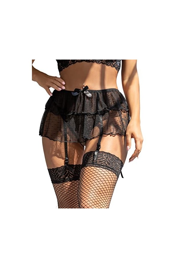 ohmydear Femme Porte-jarretelle Sexy Dentelle Ensemble Porte Jarretelle Grande Taille Haute Guepiere Porte Jartelle 4 Pinces 