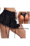 Mini Jupe Maille Sexy Femme avec Porte-Jarretelles et String Culotte Dentelle,Robe Courte Lingerie Nuisette Transparente Tail