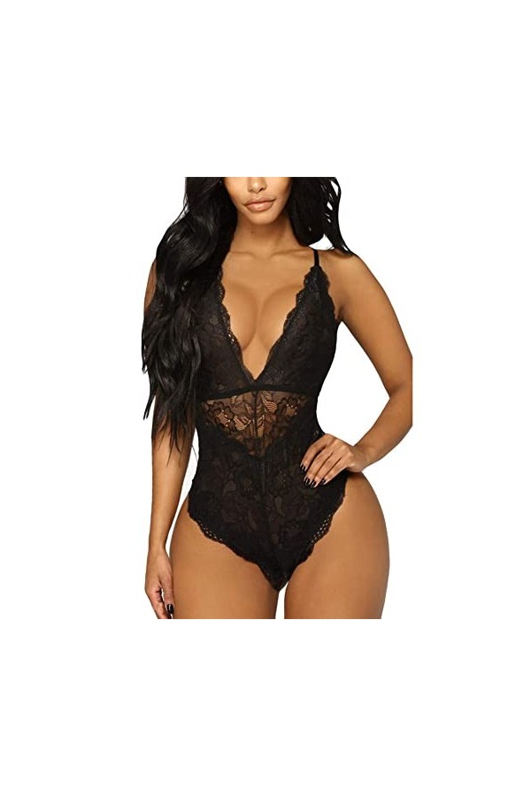 EVELIFE Body Femme Dentelle Col V sans Manche, Sexy Teddy Lingerie Dos Nu sous-Vêtements De Nuit, Babydoll Lingerie Transpare