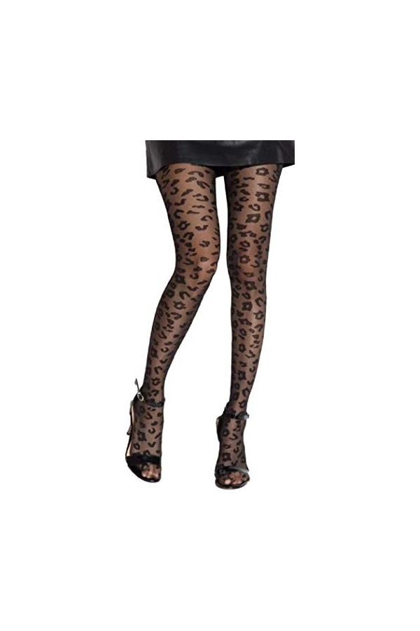 Kissa Collants femme fantaisie noir motifs léopard lingerie sexy L/XL 