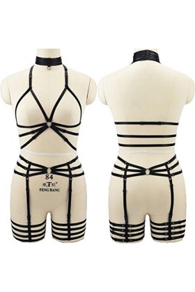 Harnais de corps complet pour femme avec porte-jarretelles élastiques réglables style punk gothique Noir N102, Noir N102, Tai