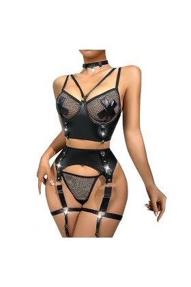 Lingerie Sexy Femme Coquine Hot Lingerie Et Vêtements Sexy Lingerie Erothique Sexy Lingerie Sexy Noir Maille Creuse en Cuir V