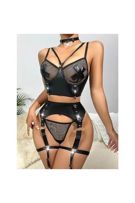 Lingerie Sexy Femme Coquine Hot Lingerie Et Vêtements Sexy Lingerie Erothique Sexy Lingerie Sexy Noir Maille Creuse en Cuir V