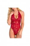 Sexoo Body en V-Cou Sexy en Dentelle avec Nuisettes Teddy Lingerie Dos Nu sous-Vêtements De Nuit Transparent Ouverte pour Fem