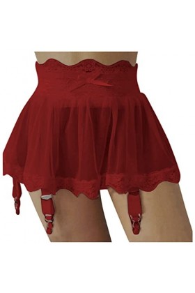 ROSVAJFY Mini Jupe Sexy Maille Femme Porte-Jarretelles String, Babydoll Transparent Lingerie VêTements de Nuit Volants Robe C