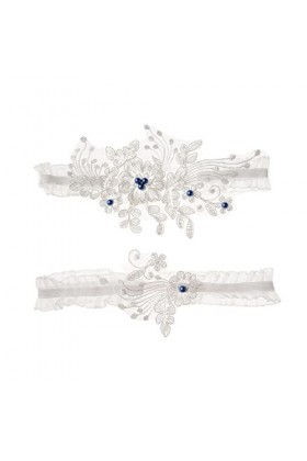SHTGOI Lot de 2 jarretières en dentelle blanche avec perles de mariage fait à la main - Fleurs - Jarretelles de mariée - Anne