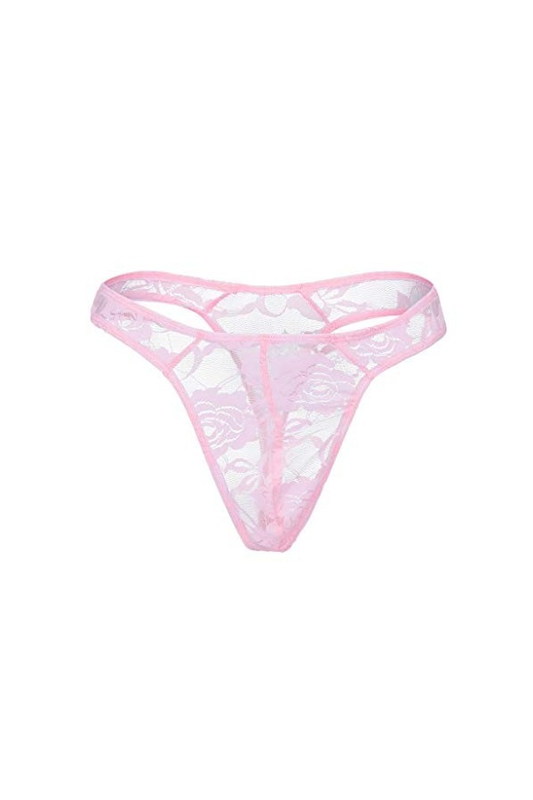 Seoilty 1PC Homme String Sexy sous-vêtements Transparent Slip en Dentelle pour Hommes Bout à Bout Ouvert Bas Sissy Culottes C