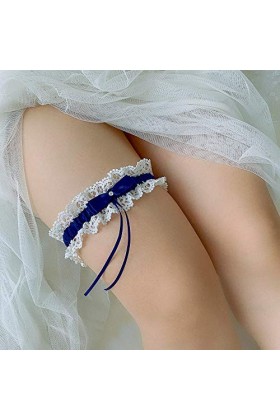 Duories Jarretière de mariage - 15 couleurs - Avec dentelle - 100 % fait main - Pour les cuisses - Bleu roi