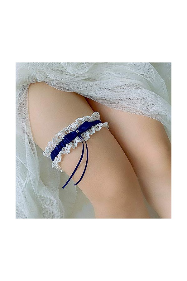 Duories Jarretière de mariage - 15 couleurs - Avec dentelle - 100 % fait main - Pour les cuisses - Bleu roi