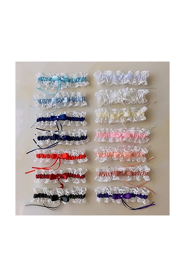 Duories Jarretière de mariage - 15 couleurs - Avec dentelle - 100 % fait main - Pour les cuisses - Bleu roi