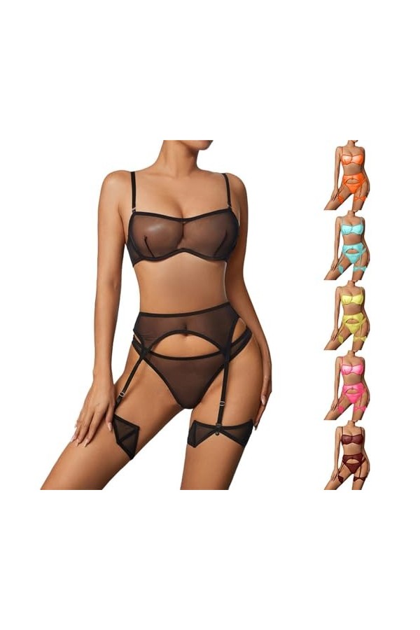 DUHGBNE Ensemble de Lingerie Femme en Maille Transparent Sexy Soutien-gorge et Culotte 2 Pièces Sexy Robe Courte, vert, S