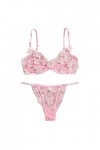 DUHGBNE Dentelle G-string Bralette Bustier Soutien-Gorge Sexy Fleurs Broderie Thong Sexy Femme Lingerie, Rose, S