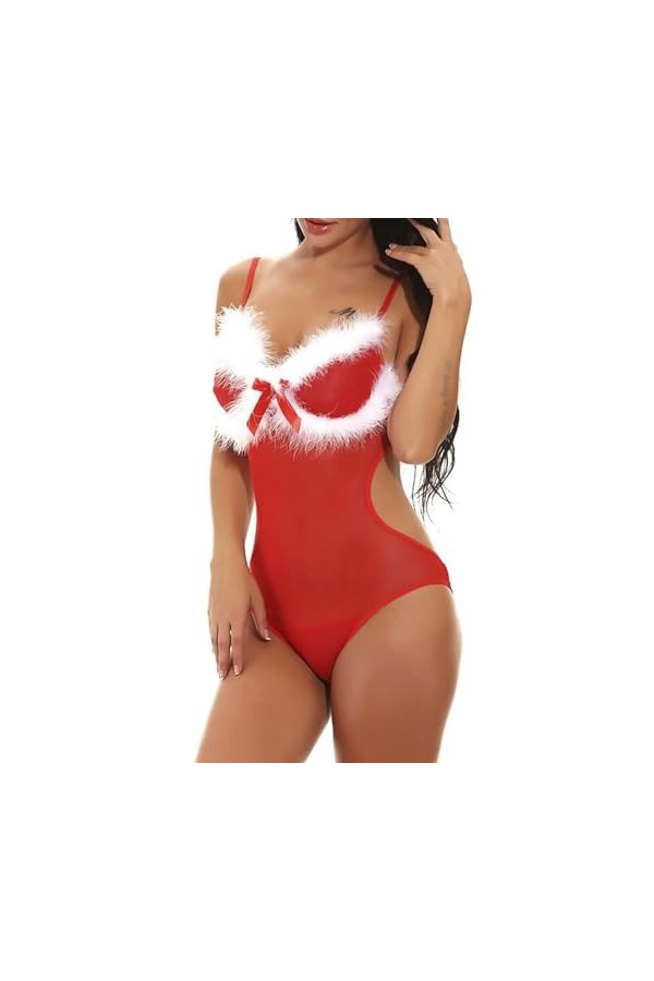 Fulidngzg Desouses pour femmes Sexy Potelée Chaude Lingerie Dentelle Une Pièce Lingerie Sexy Erotique Sous-vêtements de Noël 