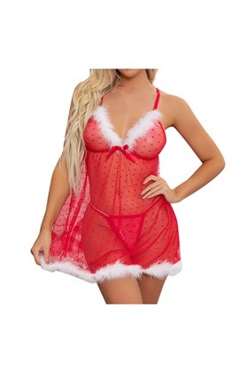 Fulidngzg Lingerie de Noël pour femme - Lingerie sexy - Lingerie de fête de Noël XXL - Robe de Noël rouge - Grandes tailles -