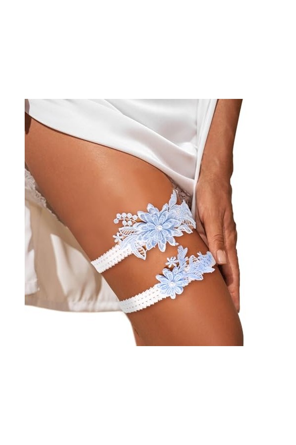 XIHIRCD 2 Pièces de Jarretière de Mariage, Jarretière en Dentelle Bleu Clair Jarretière de Mariage Jarretière de Cuisse pour 