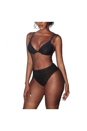 CLSSLVVBN Femmes sans Manches résille Robe fête Sexy érotique Strass Transparent Robes Femme Tour Danse Costume vêtements, No